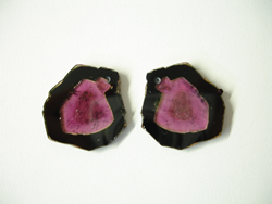 A matched pair of Watermelon Tourmaline which have a small drill hole near the top of each