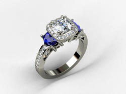Photo of a finished Diamond and Sapphire ring.