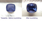 Before and after photo of re-polishing a Tanzanite
