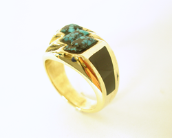 A picture of the finished ring with the new black jade inlay.